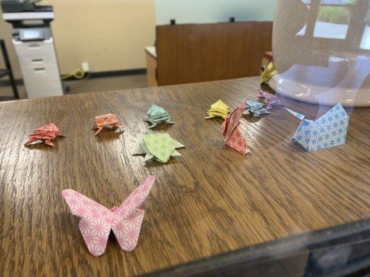 Cute and colorful mini origami on display :)