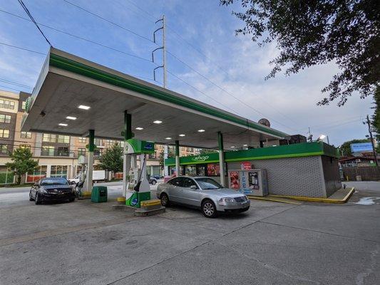 Outside. Eight pumps at this gas station, Piedmont BP.