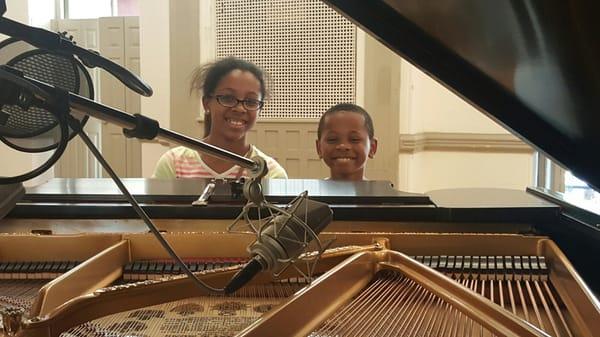 Kayla and Xavier recording for the Lark Music CD.