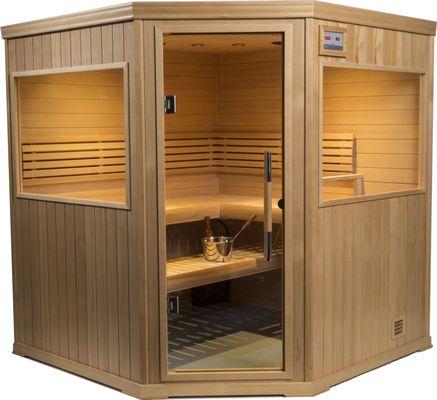 Nice corner traditional sauna with lots or room.  Easy installation!