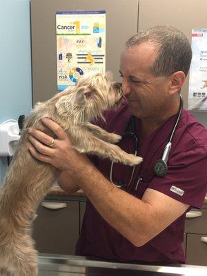 Dr. Bruce with Walter the Shorkie.