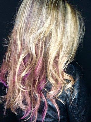 Peekaboo pinks hidden in this warm blonde