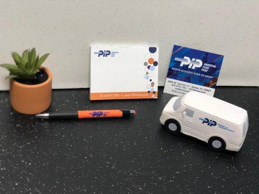 Promotional products - sticky notes, magnets, pens, and stress reliever