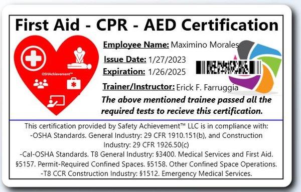 Certification card