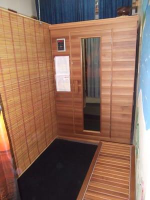 Far Infrared Sauna with Light therapy available for use, shower included.