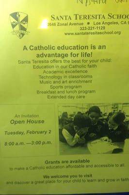 Catholic schools open house week see yellow flyer