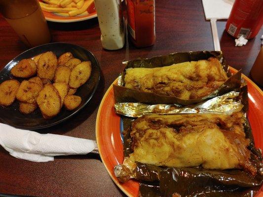 Guatemalan tamales and a side of Amarillo(sweet plaintains