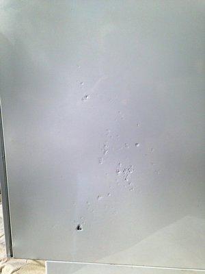 closeup of sandblasting damage done by Nashville Powder Coating