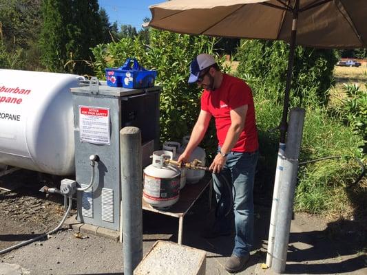 We fill propane tanks large and small (including RVs). Best price in town!