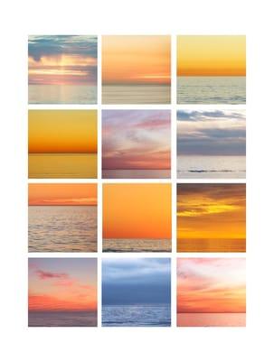 Custom layout for a large vertical gallery wall of Santa Monica sunsets. Create your own custom arrangement or let us help you decide.