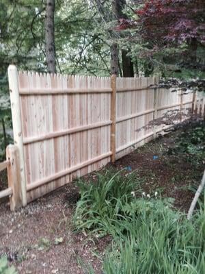 Cedar fence installed for customer in Natick, Ma