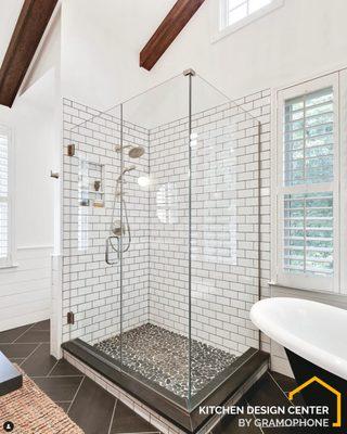 This beautiful neutral shower we created has the perfect tile combination!