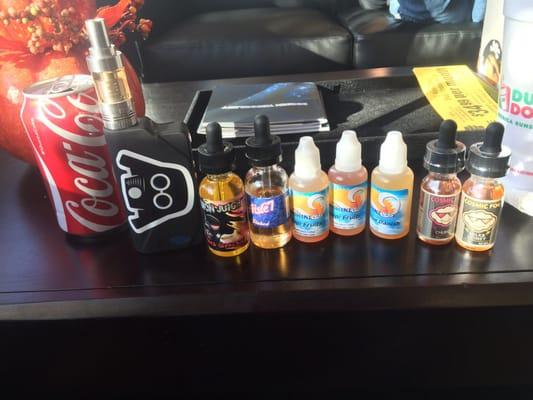 New juices I bought at sunshine Vapes grand opening great place to come vape, meet new vape friends, or buy awesome products