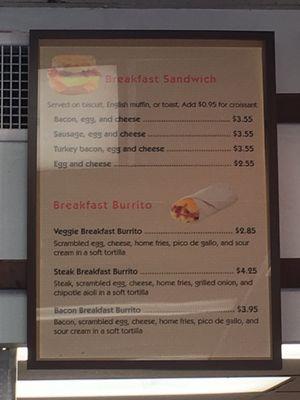 Breakfast menu