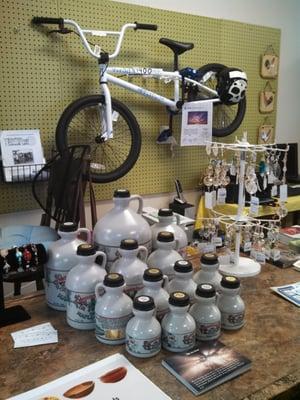 Keychains, maple syrup, custom made bikes