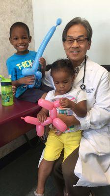 Dr. Lee made my kids balloon animals for waiting so patiently to be seen by him.