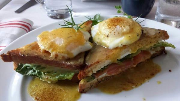 Delish! Smoked salmon sandwich with runny eggs! Yummy