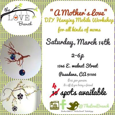 Join our March workshop! Learn how to make a beautiful hanging mobile for you or someone special.