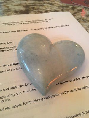 Heart shaped crystal to balance the throat chakra.