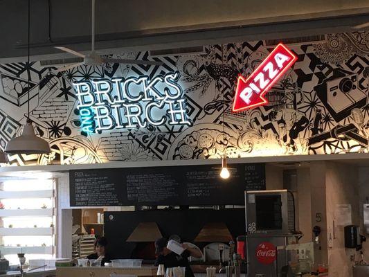 New Pizza sign for Bricks and Birch Food Lab location.