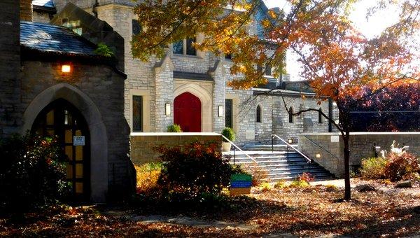 Camp Hill Presbyterian Church "Red Door" entrance and porch