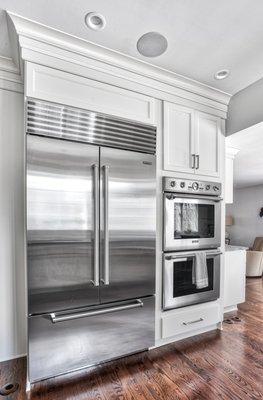 Built-in stainless steel appliances provide a finished look.