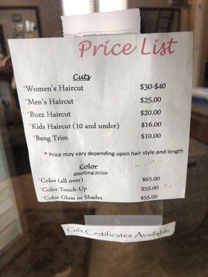 Price list