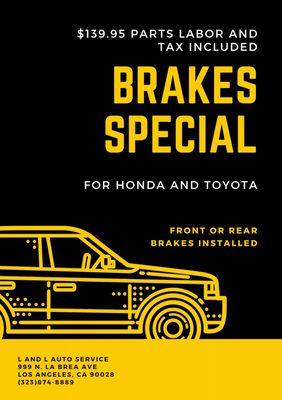 Brakes Special on Japanese vehicles - $139.95