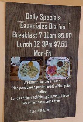 Daily Specials / Especiales Diarios * Breakfast 7-11am * Lunch 12-3pm * Mon-Fri