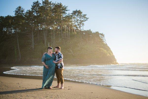 Couple is excited for their first baby to arrive in a few weeks! We did their session on a secluded beach on the beautiful Oregon Coast.