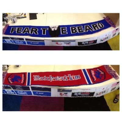 These are the scarfs I picked up from the shop for the American Outlaws of Westchester!