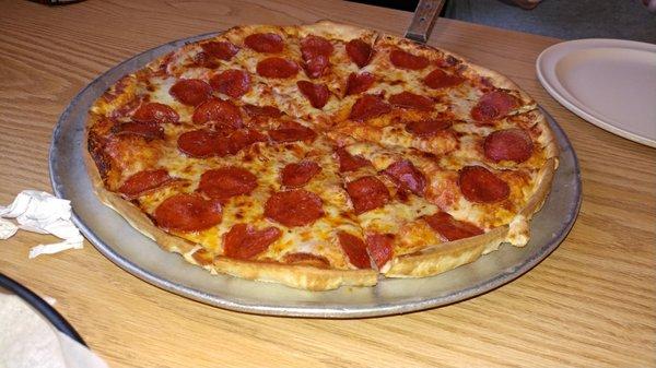 Large thin crust pepperoni pizza