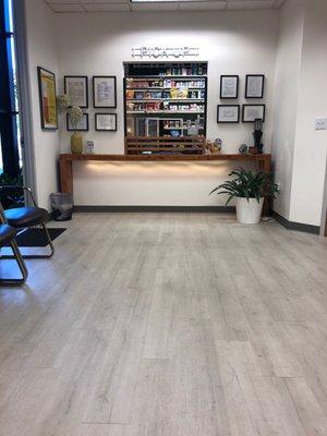 Cool pick up area at the pharmacy...there's snacks and other over the counter meds available. I like the Zen feel.