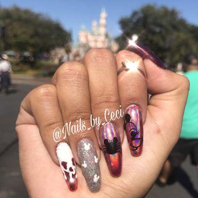 Hard gel full set with hand drawn nail art