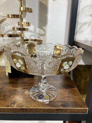 Bohemia Crystal Made in Czechoslovakia with gold and flower design.Serving fruits candies pastry etc...