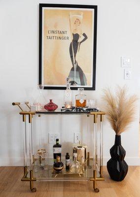 Bar cart styling and decorating, interior decorating and design, San Francisco Bay Area