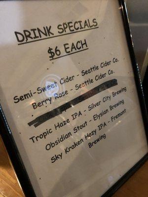 Drink specials (February 2019)