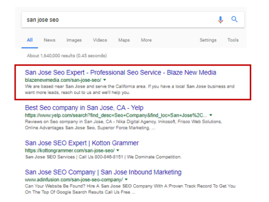 We are ranking #1 in Google for San Jose Seo