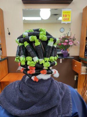 Hair perm with ceramic rolls