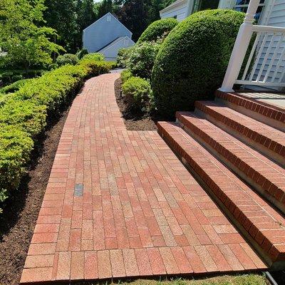 Red brick walk and stoop