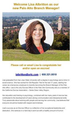 Congratulations Lisa on your promotion!