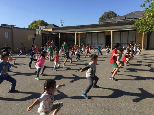 All students practice Kung Fu in the recess time