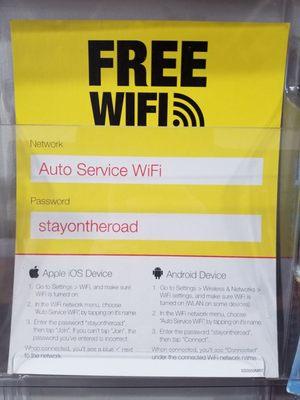 WiFi: Auto Service Wifi Password: stayontheroad