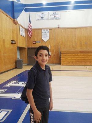 Waiting to start basketball practice.