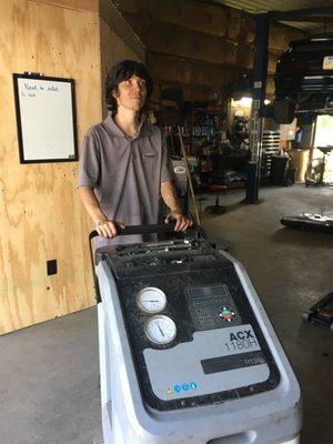 Nate getting ready to recharge another ac system