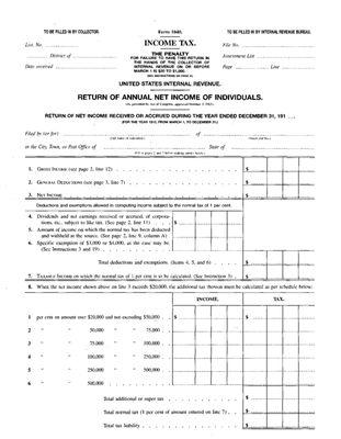 1913 Tax Return, the first income tax return ever, Page 1