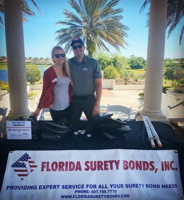 Supporting our Contractor clients at ABC First Coast Jax Golf Tournament April 2021 (Bob and Sarah O'Linn, Construction Surety Bond Agents)