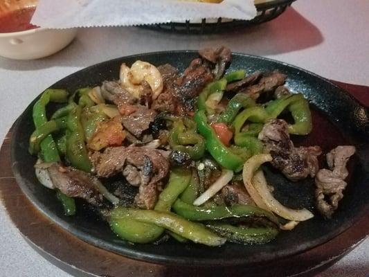 Steak and shrimp fajitas