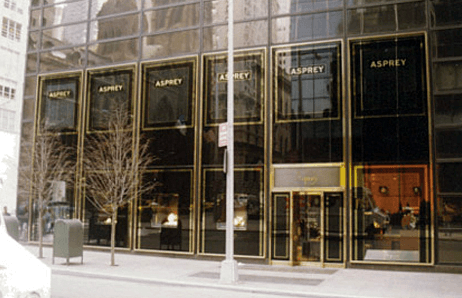 Gold Leaf window gilding for Asprey storefront in NYC. See more at www.roycesignworks.com