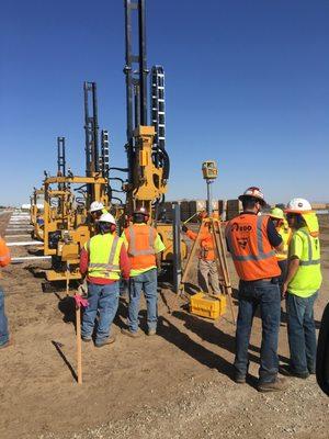 Pile driving on an industrial solar site